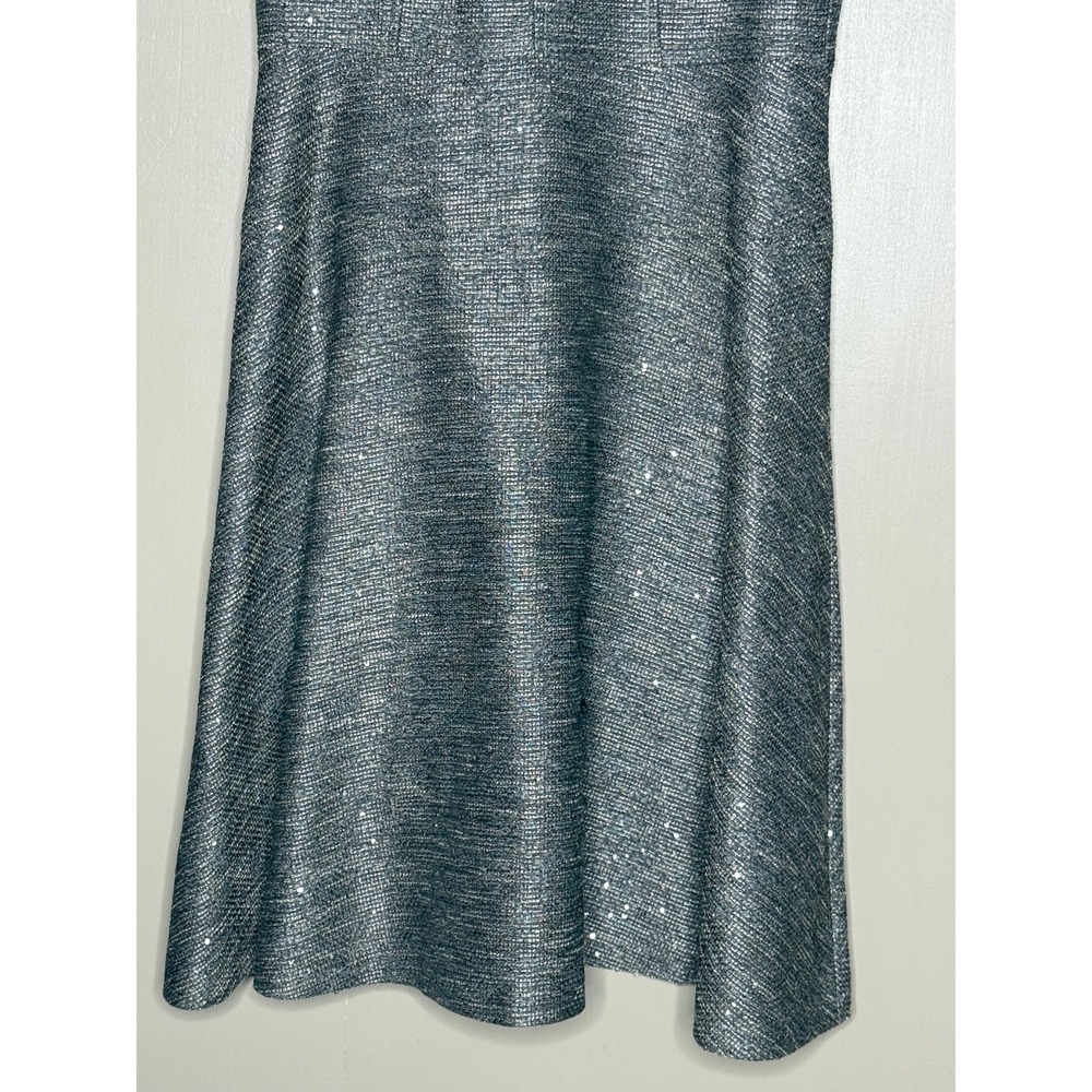 Silver Metallic Sparkle Fit & Flare Midi Dress Size 14 Cocktail Party Holiday - Picture 4 of 10
